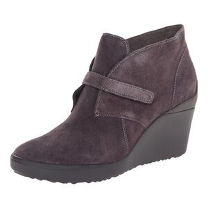 TSUBO Decari Gray Rough Suede Leather Wedge Hook & Loop Ankle Bootie